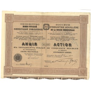 Rosja, Towarzystwo Południoworosyjskiego Przemysłu Węglowego, akcja na 50 rubli, 1908