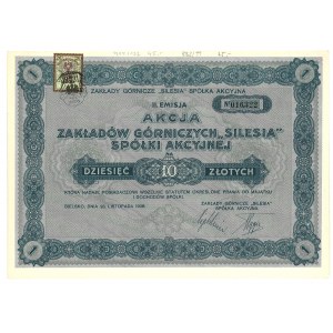 Bielsko, Akcja Zakładów Górniczych Silesia SA, 10 złotych, 1928