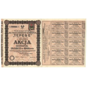 Akcja Towarzystwo dla Przedsiębiorstw Górniczych TEPEGE w Krakowie 20 akcji po 1000 marek polskich, 1923