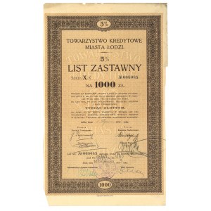 Towarzystwo Kredytowe miasta Łodzi, List zastawny na 1000 złotych, 1933