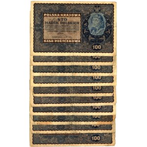 10 Stück 100 Polnische Mark 1919 Mix-Serie