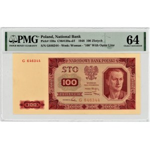 100 zlotých 1948 - vzácná jednotlivá série G - PMG 64