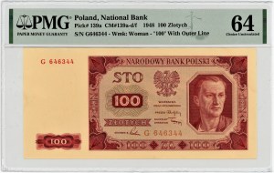 100 złotych 1948 - RZADKA pojedyncza seria G - PMG 64