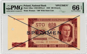 100 złotych 1948 - seria D789000/D123456 - PMG 66 EPQ - SPECIMEN - 2-ga max nota