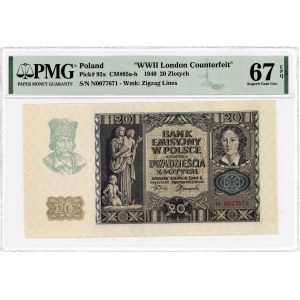 20 gold 1940- series N - PMG 67 EPQ - WWII LONDON COUNTERFEIT - MAX NOTA