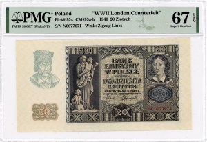 20 złotych 1940- seria N - PMG 67 EPQ - WWII LONDON COUNTERFEIT - MAX NOTA