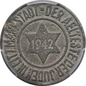 Lodz Ghetto - 10 fenig 1942 s certifikátom Jacka Sarošíka - detail PCGS XF