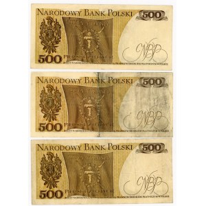 Set 3 szt. 500 złotych 1974 - serie jednoliterowe