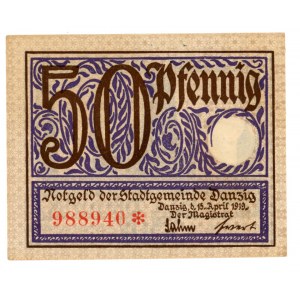 Free City of Danzig, 50 fenigs (pfennig) 1919, Danzig