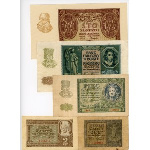 Set 5 szt. 1,2,5,50 oraz 100 złotych 1940 - serie B, C