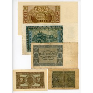Set 5 szt. 1,2,5,50 oraz 100 złotych 1940 - serie B, C