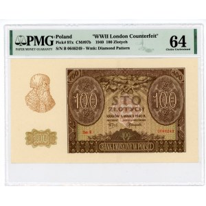 100 zloty 1940 - B series - ZWZ forgery - PMG 64