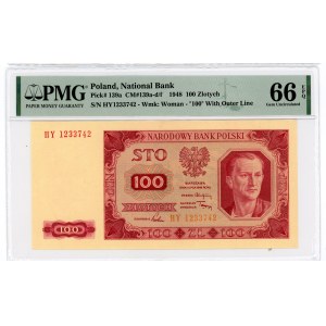 100 złotych 1948 - Rzadsza seria HY - PMG 66 EPQ
