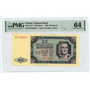 20 złotych 1948 - seria KD - PMG 64