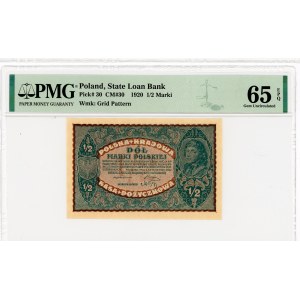 1/2 polnische Marke 1920 - PMG 65 EPQ