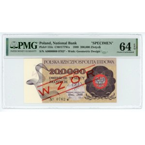 200 000 PLN 1989 - Série A - PMG 64 EPQ - MODEL / SPECIMEN