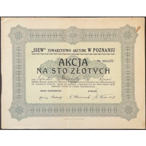 SIEW - Towarzystwo Akcyjne w Poznaniu - 100 PLN - akcie na jméno