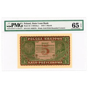 5 polnische Marken 1919 - II Serja CU - PMG 65 EPQ