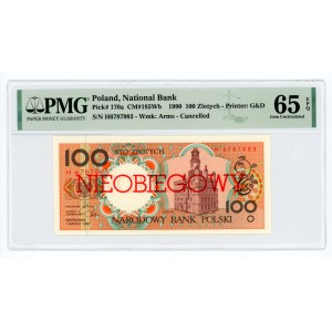100 złotych 1990 - seria H - NIEOBIEGOWY - PMG 65 EPQ