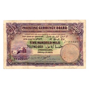 PALESTINA - 500 Mils 1939 - J 122220 - zajímavé číslování - RARE