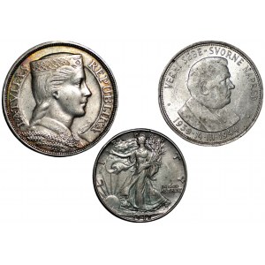 USA, SŁOWENIA, ŁOTWA - zestaw 3 sztuk monet srebrnych 1931-1942