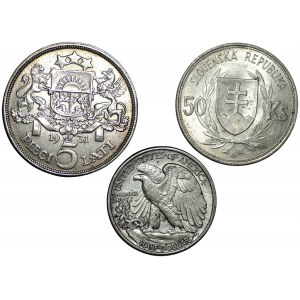 USA, SLOVENIA, LATVIA - set of 3 silver coins 1931-1942