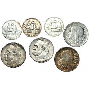 Sailing ship, Pilsudski, Polonia - set of 7 coins from the Second Republic 1934-1936