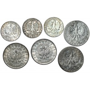 Żaglowiec, Piłsudski, Polonia - zestaw 7 sztuk monet z II RP 1934-1936
