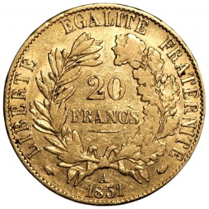 FRANCJA - 20 franków 1851 (A) - Au 900