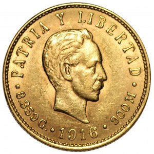 KUBA - 5 peso 1916 - złoto 900
