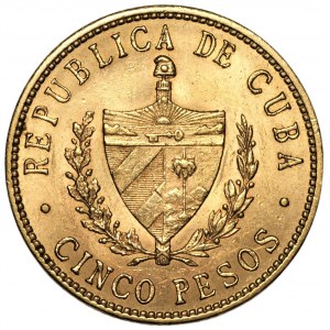 KUBA - 5 peso 1916 - złoto 900