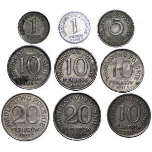 Kingdom of Poland - set of 9 pieces of 1-5 fenigs 1917-1918