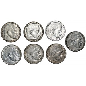 GERMANY - Third Reich - 7 pieces 2 marks 1938-1939, various mints.