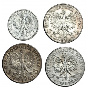 2 złote 1932 + 3 x 5 złotych 1933-1934 Polonia