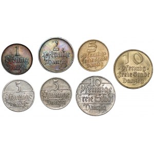 Wolne Miasto Gdańsk - zestaw 7 sztuk monet 1923-1932 - atrakcyjny set