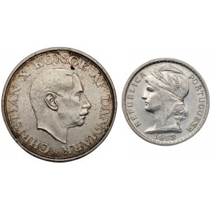 DENMARK 2 crowns 1937 and Portugal 20 centavos 1913