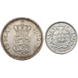 DÁNSKO 2 koruny 1937 a Portugalsko 20 centavos 1913