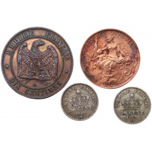 FRANCIE - Sada 4 mincí 1861-1917