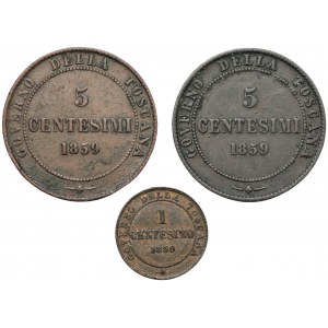 Toskania 1 centesimi 1859 i 2 x 5 centesimi 1859