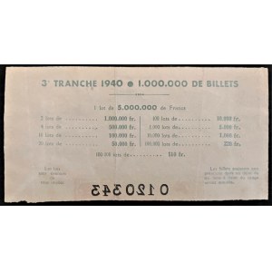 Loterie ticket - Loterie Nationale 1940 - 3. tranše