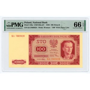 100 zlotých 1948 - série KA - rámeček kolem nominální hodnoty 100 - PMG 66 EPQ