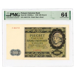 500 Zloty 1940 - Serie A - PMG 64