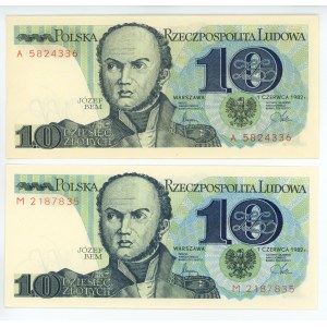 10 złotych 1982 - seria A i M - zestaw 2 sztuk