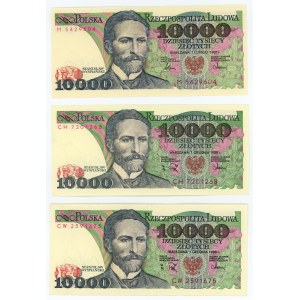 10.000 złotych 1987/1988 - zestaw 3 sztuk
