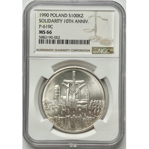 100.000 złotych 1990 - Solidarność Typ C - NGC MS66