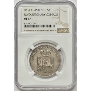 Listopadové povstání - 5 zlatých 1831 - Varšava KG - NGC XF40