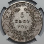 Powstanie Listopadowe - 5 złotych 1831 - Warszawa KG - NGC XF40