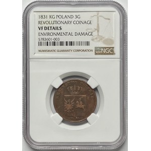 Listopadové povstání - 3 haléře 1831 KG - NGC VF Podrobnosti