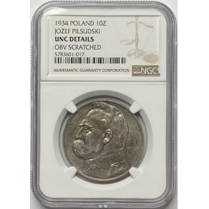 10 zlotých 1934 - Józef Piłsudski - NGC UNC Podrobnosti