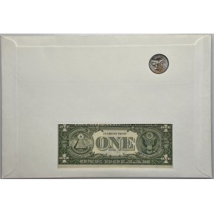 USA Umschlag mit der 1-Dollar-Note 1981 und der 1/4-Dollar-Note (1776-1976) zusammen mit Briefmarken